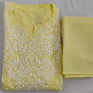Yellow Chikankari Brasso Floral Women's Top